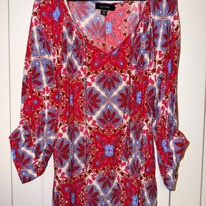 Karen Kane Women's Red and Blue Patterned Blouse